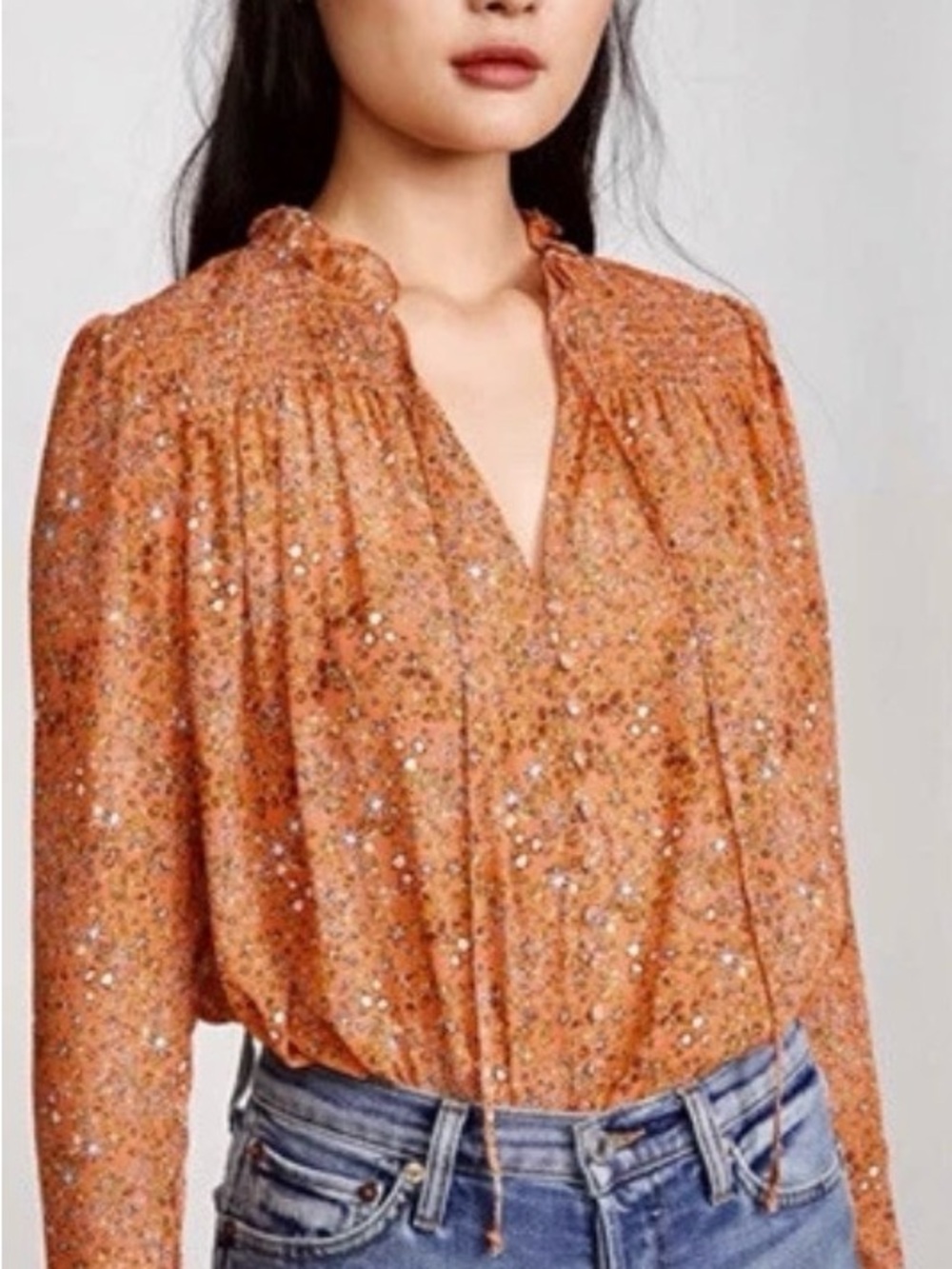 Free People Lela Blouse $149  in Coral Combo